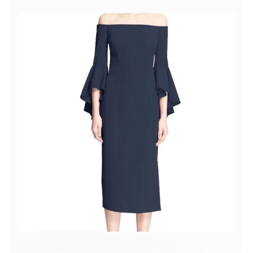 Milly Italian cady Selena off the shoulder bell sleeve side slit dress 4